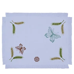 Grano Set of 2 Embroidered Fringed Azure Table Mats