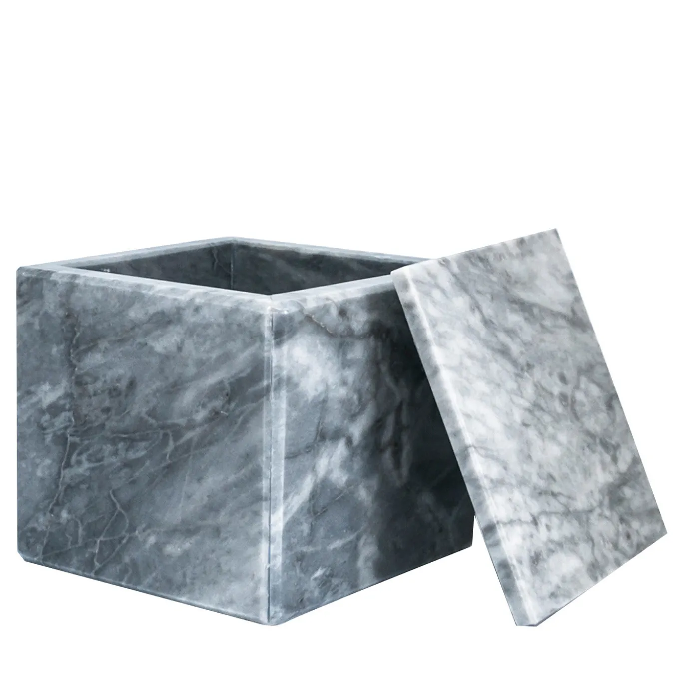 Gray Bardiglio Marble Cubic Box with Lid