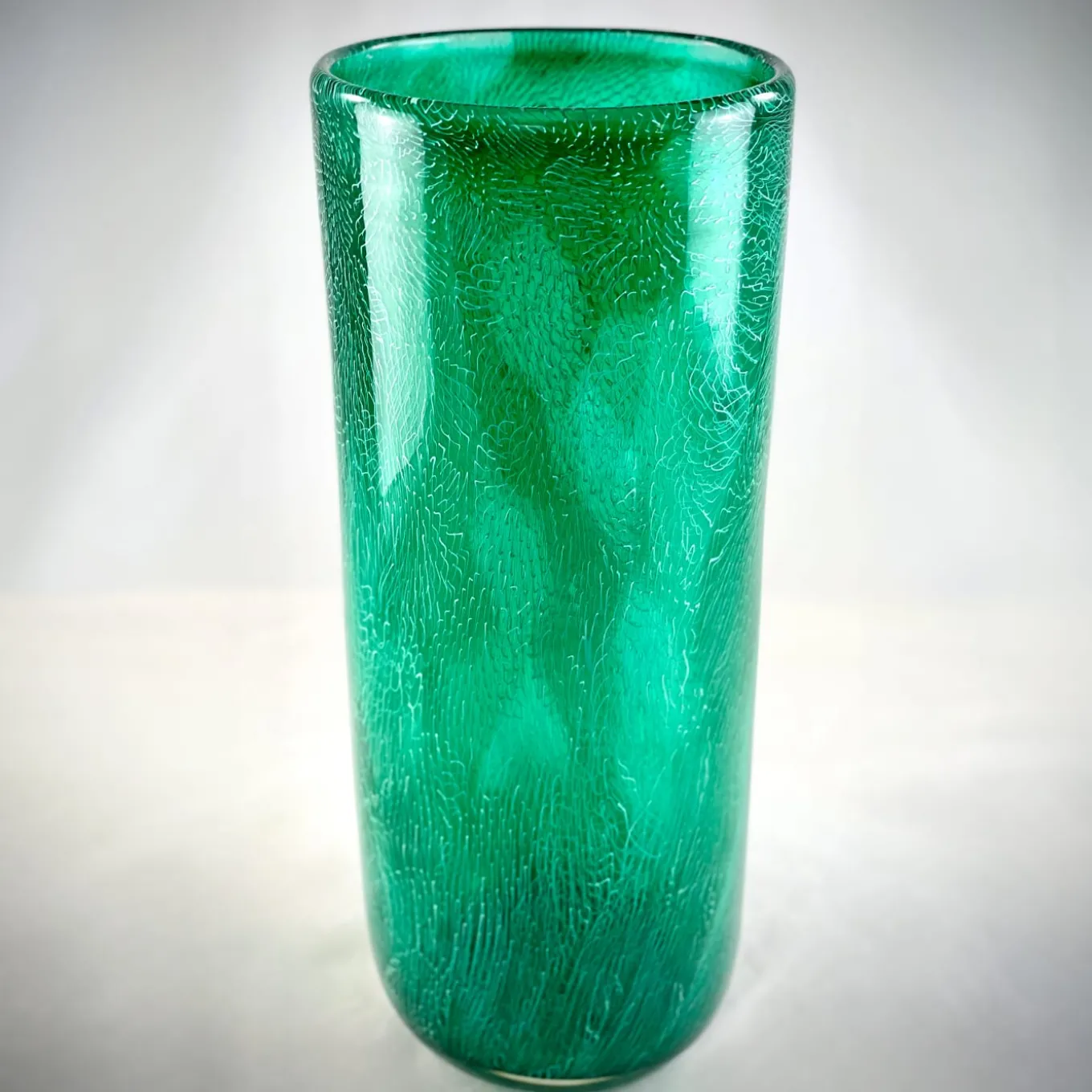 Green & White Filigree Murrine Vase