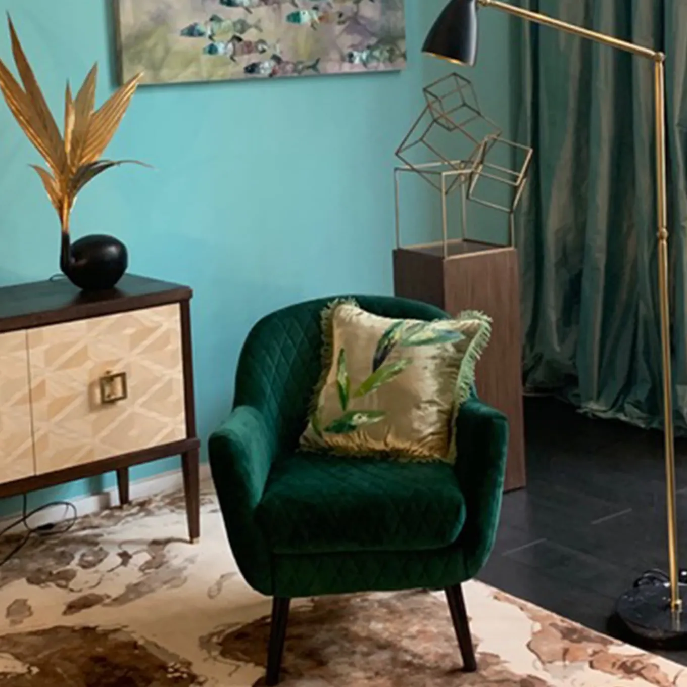 Green and Blue Leaves Cushion