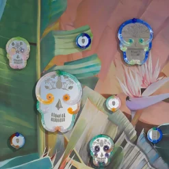 Green and Orange XL Pop Skull Mirror By Bradley Theodore