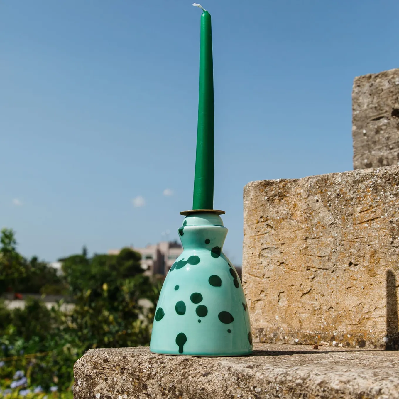 Green Ceramic Candlestick with 4 Scented Candles