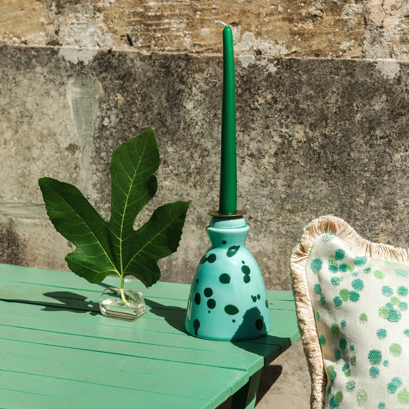 Green Ceramic Candlestick with 4 Scented Candles