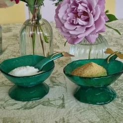 Green Glass Salt Cellars - Set of 2