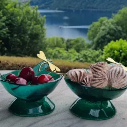 Green Glass Salt Cellars - Set of 2