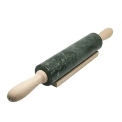 Green marble rolling pin with wooden handle