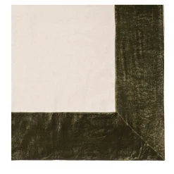 Green Natural Linen With Velvet Border Tablecloth