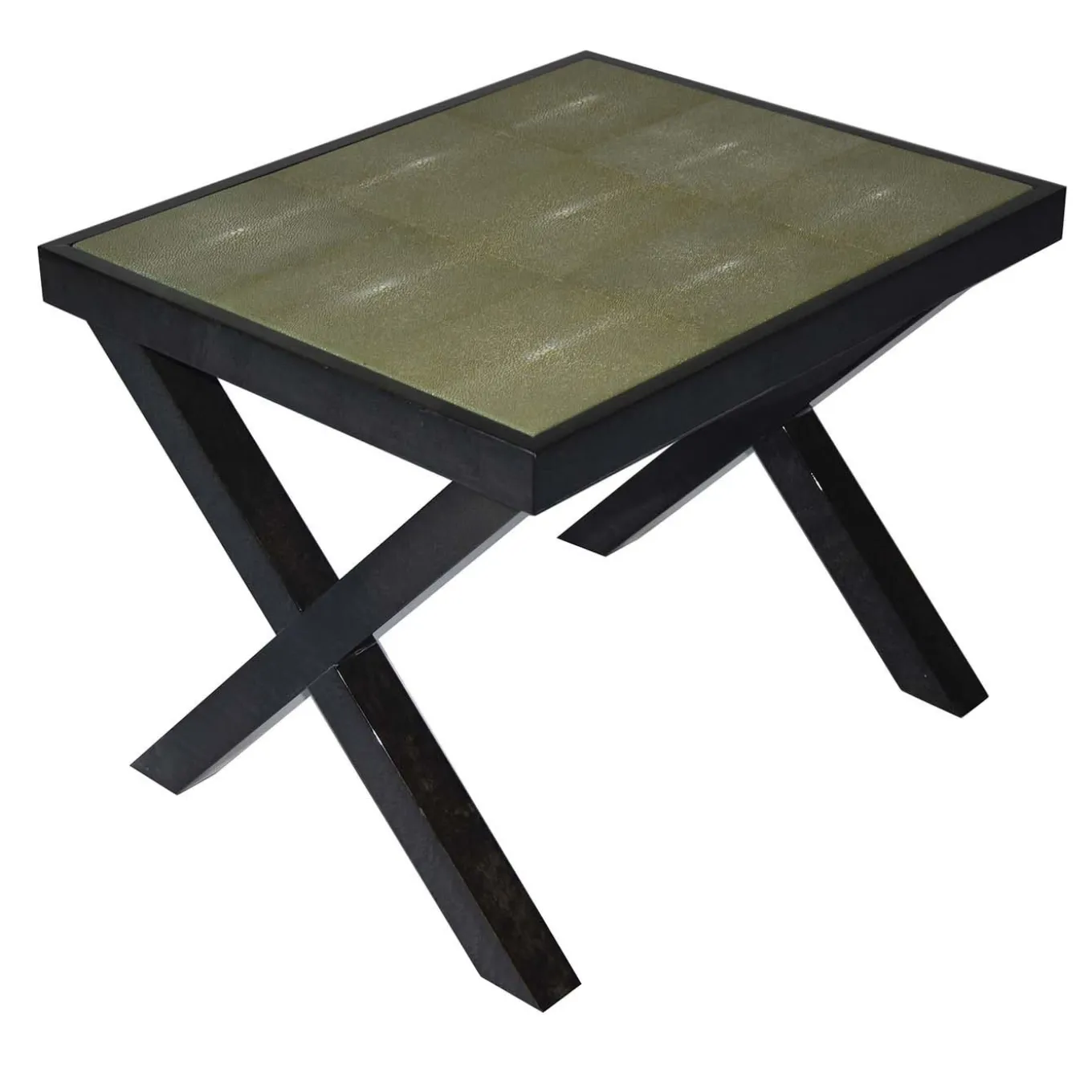 Green Shagreen Leather Side Table