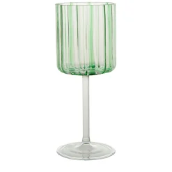 Green Stripes Glass Wine Goblet