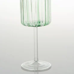 Green Stripes Glass Wine Goblet