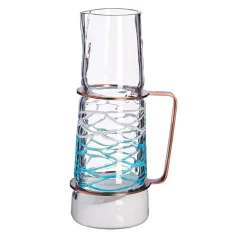 Green Teal and Milk Glass Pitcher
