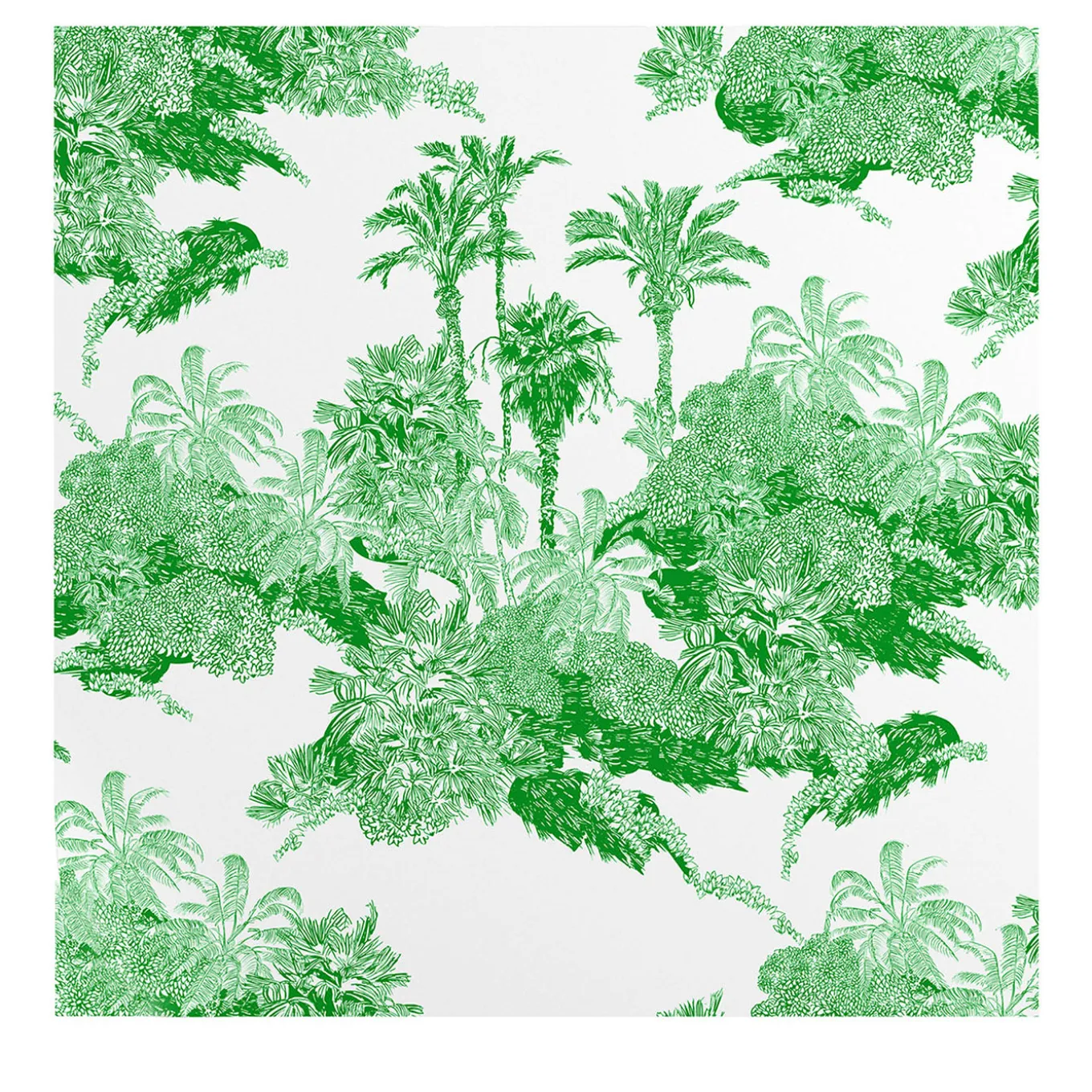 Green Tropical Toile de Jouy Wallpaper