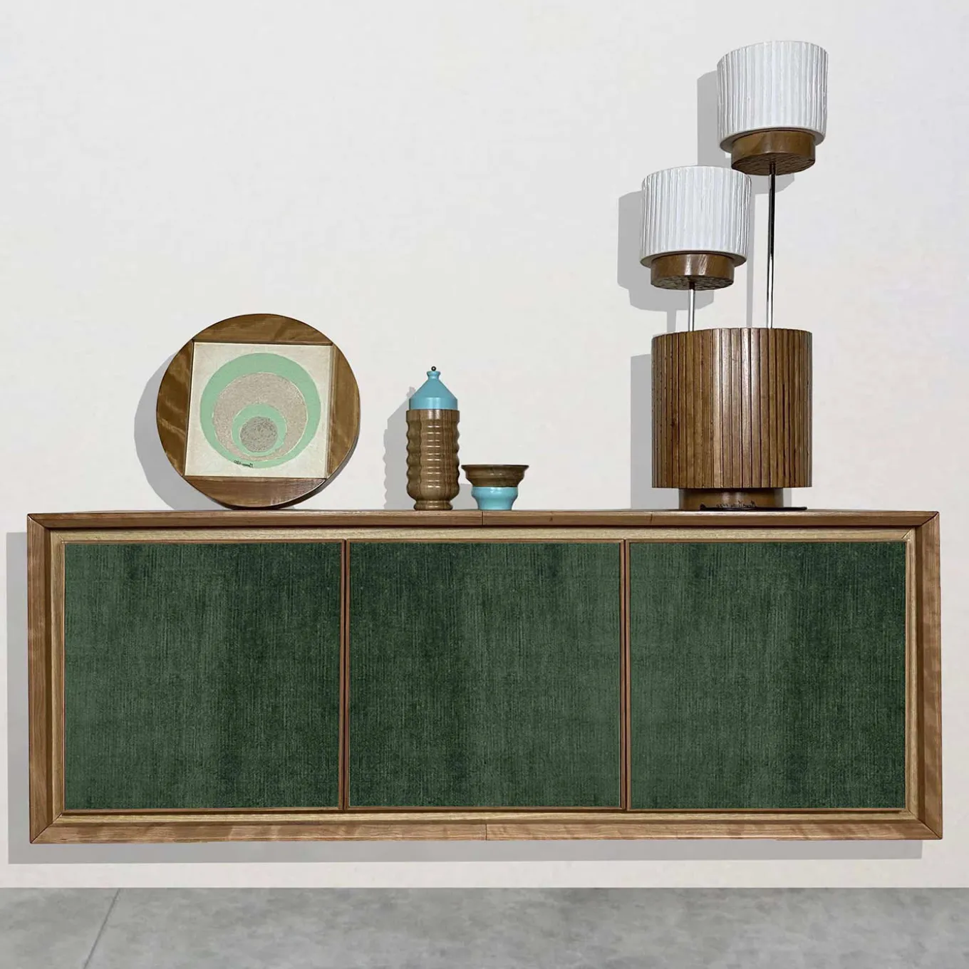 Green Velvet 3-Door Sideboard by Mascia Meccani