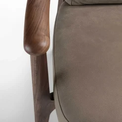 Greta Canaletto Walnut & Gray Leather Lounge Chair With Arms