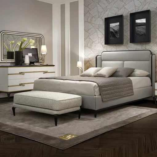 Grey Leather Bed