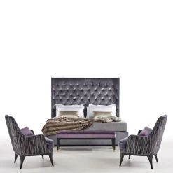 Guidon Tufted Purple Velvet Bed