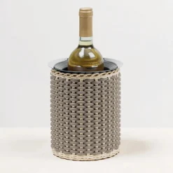 Guimet Beige Leather & Rattan Bottle Cooler