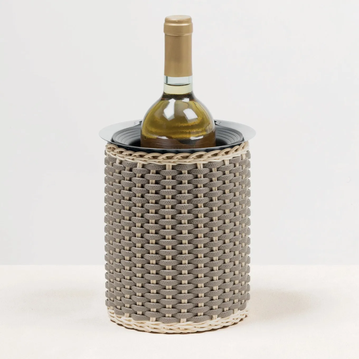 Guimet Beige Leather & Rattan Bottle Cooler
