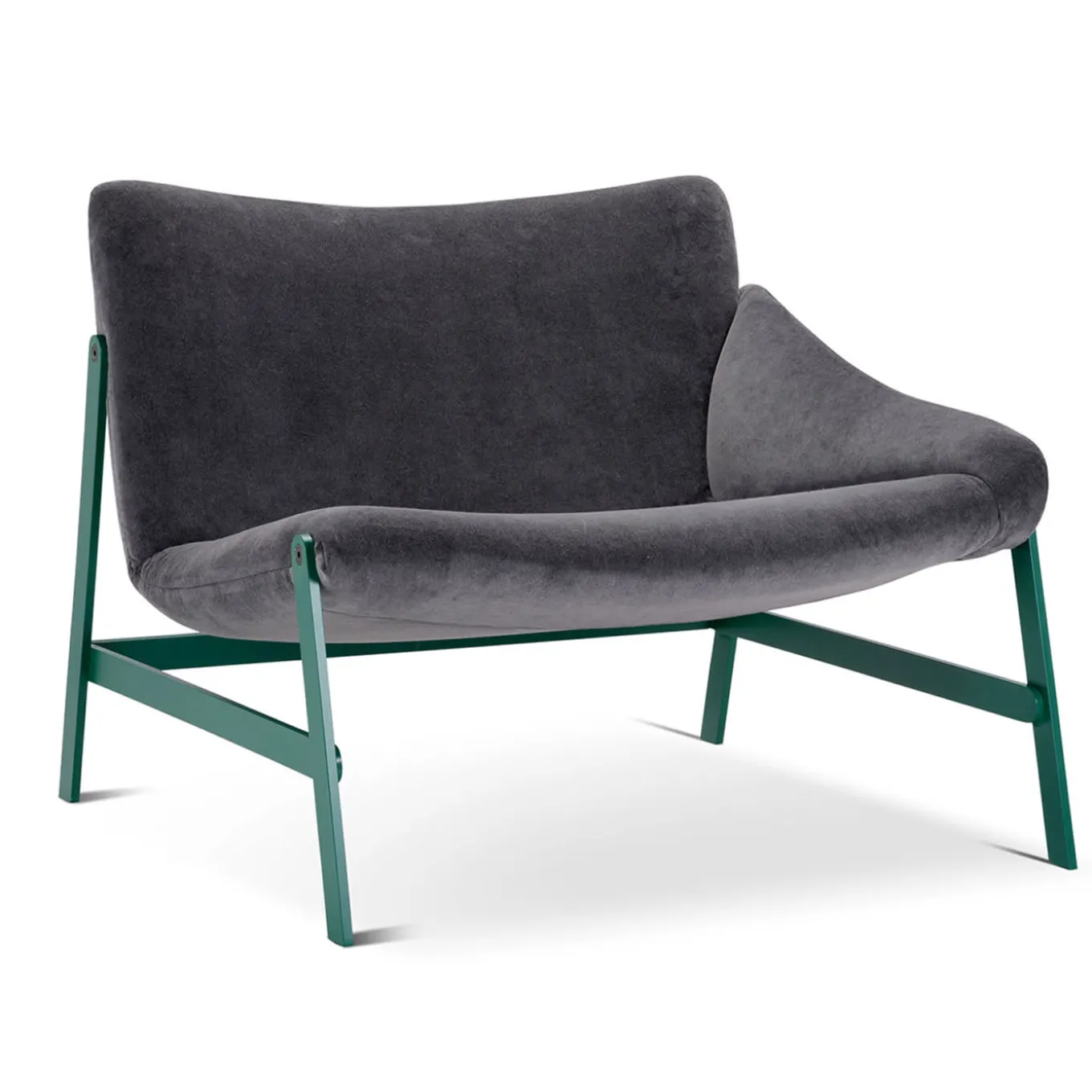 Hammock Dark-Gray Velvet & Green Lounge Chair by Debonademeo Studio