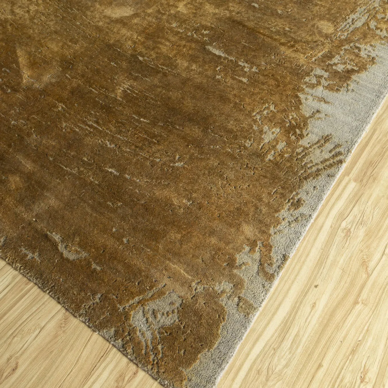 Hand Knotted Free Verse Rug in Silver Gray and Cumin