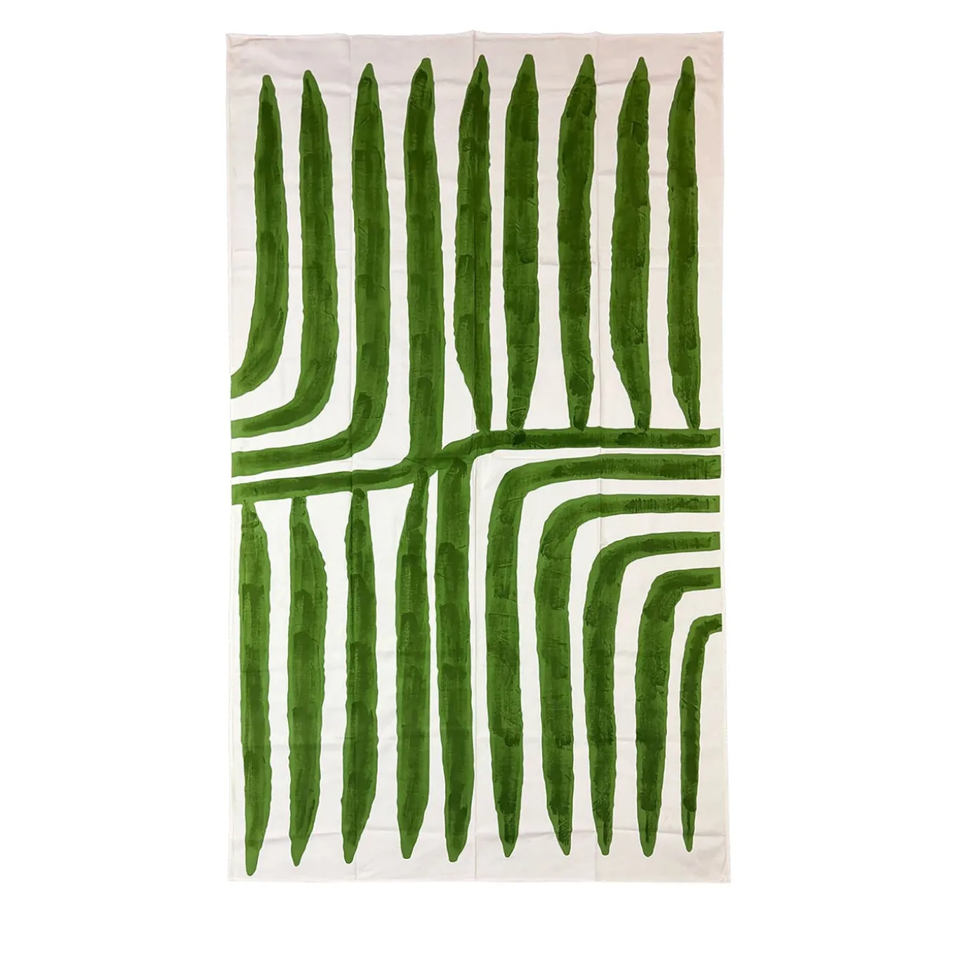 Hand-Painted Green Stripes Cotton Tablecloth