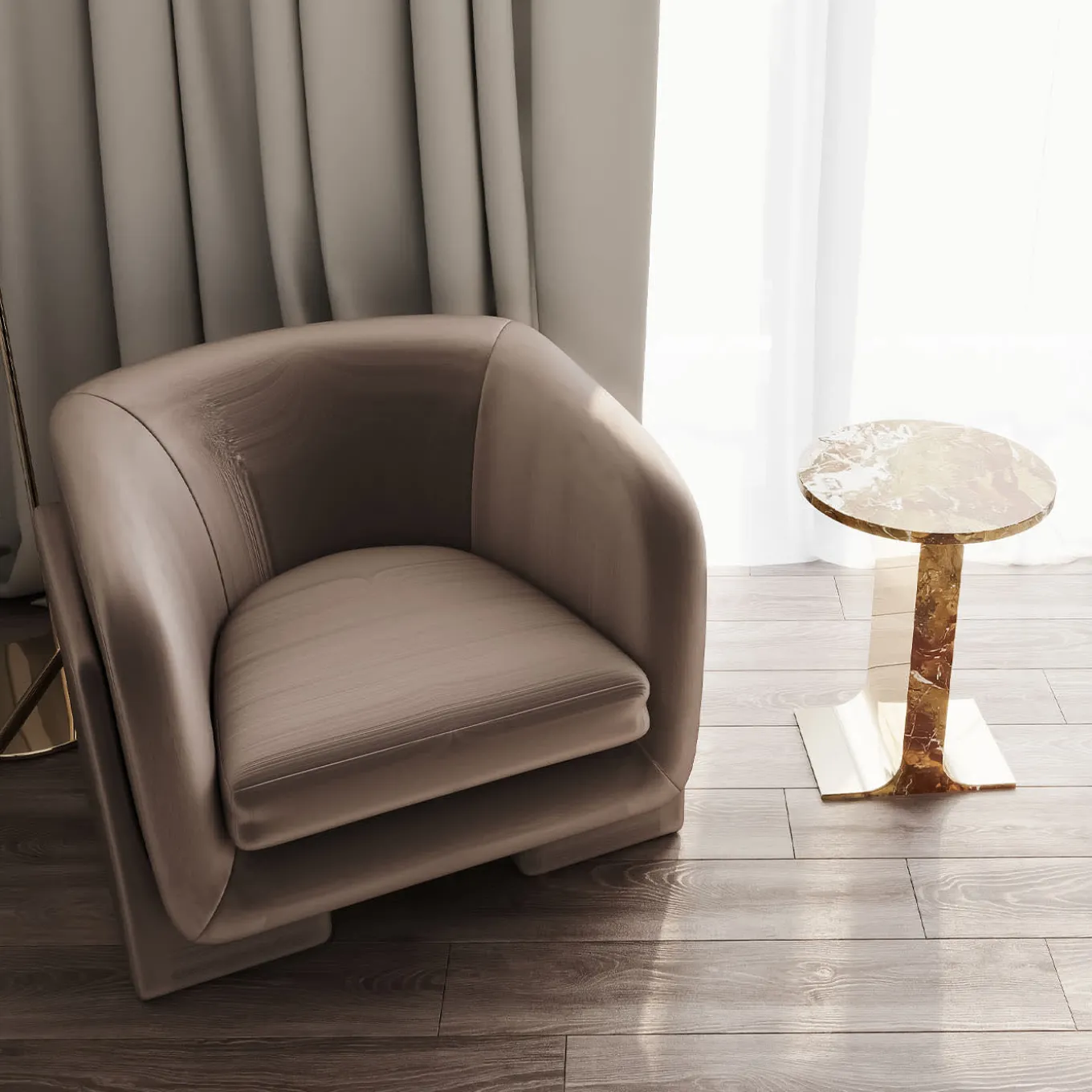 Hani Orange Marble With Gold Finish Metal Structure Side Table