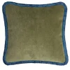 Happy Soft Velvet Olive Green and Blue Cushion