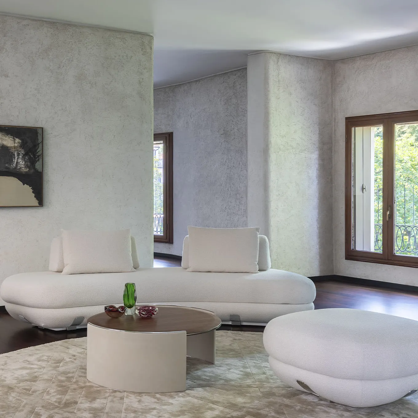 Harold White Fabric Small Ottoman by Pulina Exclusive Interiors