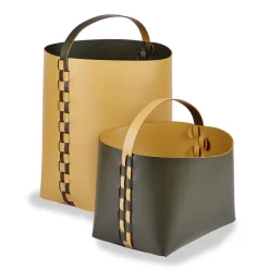 Helena Mustard And Olive Leather Basket