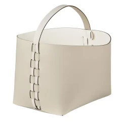 Helena Small Panna Cotta And White Leather Basket
