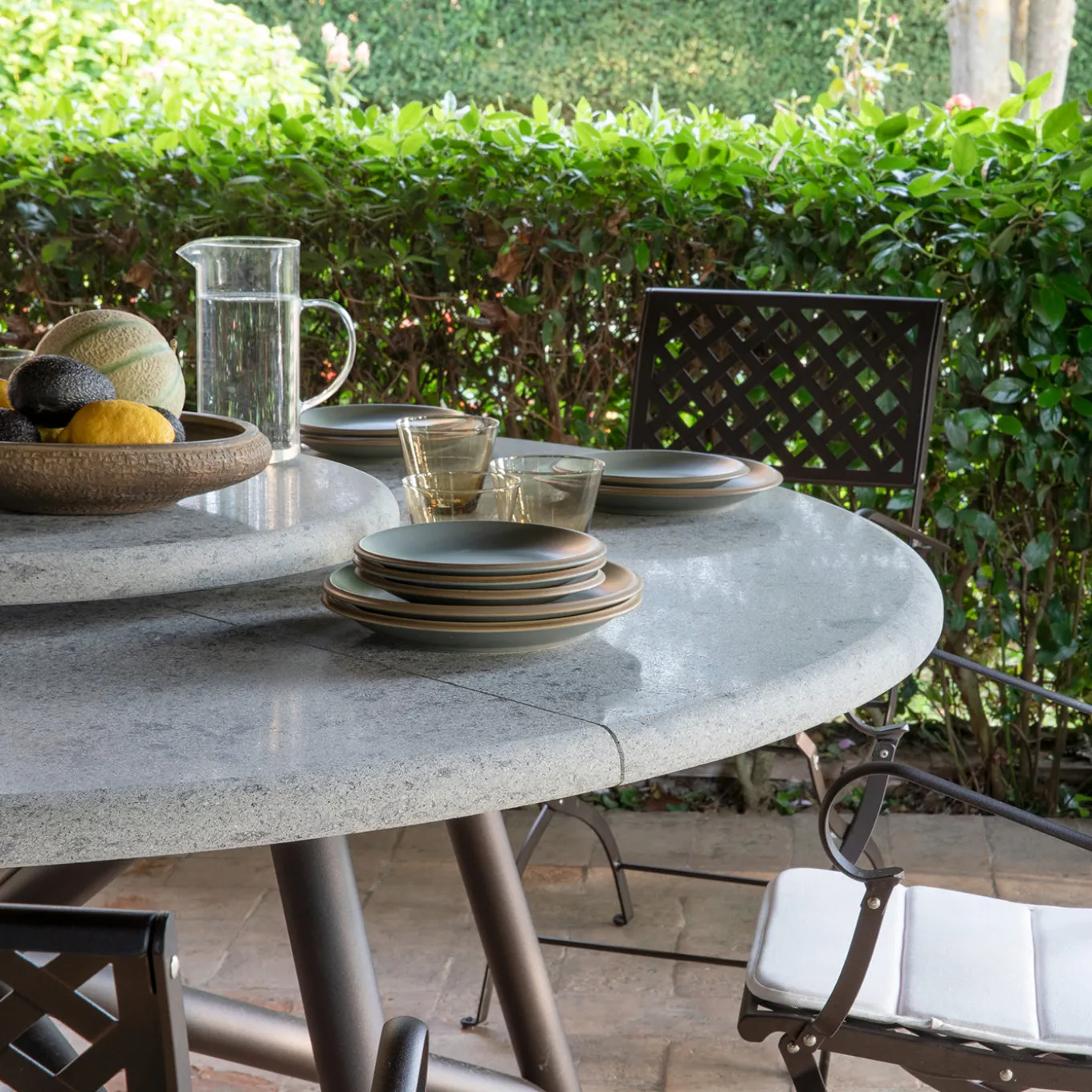 Hermu 230 gray peperino stone and brown steel Outdoor Dining Table