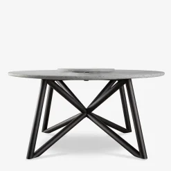 Hermu 150 Round Gray Peperino Stone and Brown Steel outdoor Dining Table