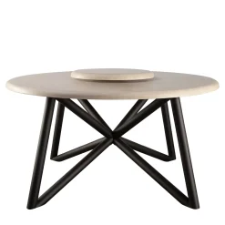 Hermu 150 Travertino Stone and Brown Steel Outdoor Dining Table