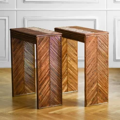 Herringbone-Patterned Bamboo Console