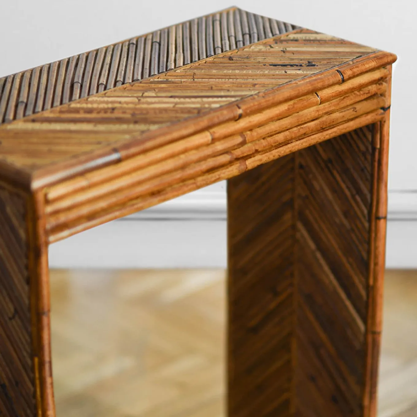 Herringbone-Patterned Bamboo Console