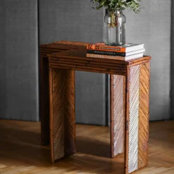 Herringbone-Patterned Bamboo Console