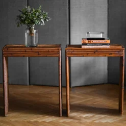 Herringbone-Patterned Bamboo Console