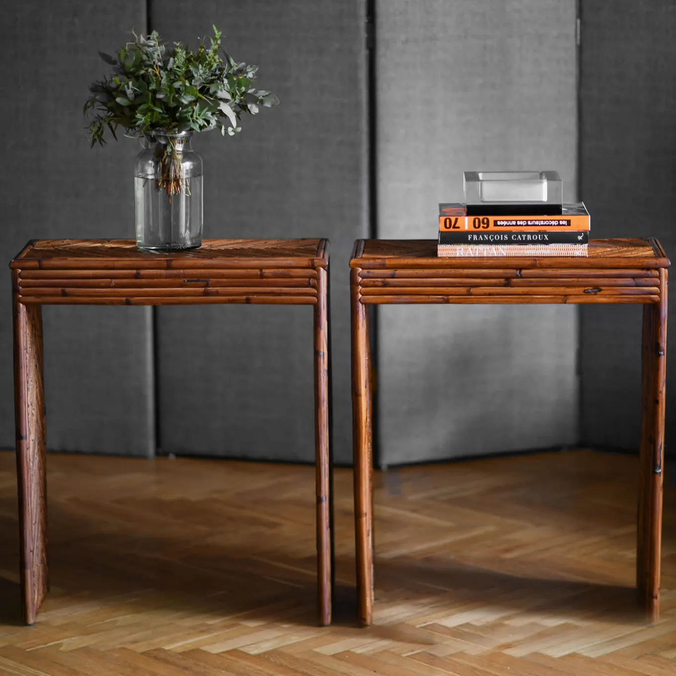 Herringbone-Patterned Bamboo Console