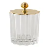 High Transparent Vanity Jar with Goldplated Art Deco Lid