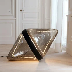Hollow Smoky Brown Floor Lamp with Black Ring by Dan Yeffet