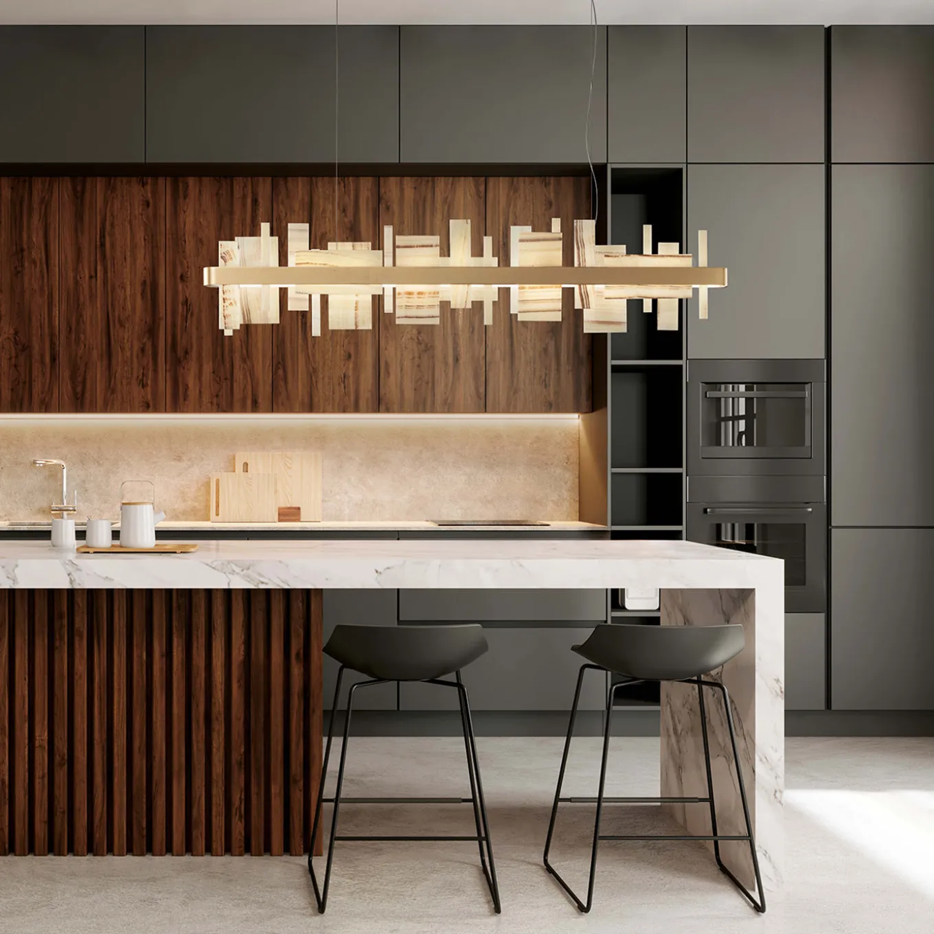 Honice Onyx And Gold Finish Metal Chandelier