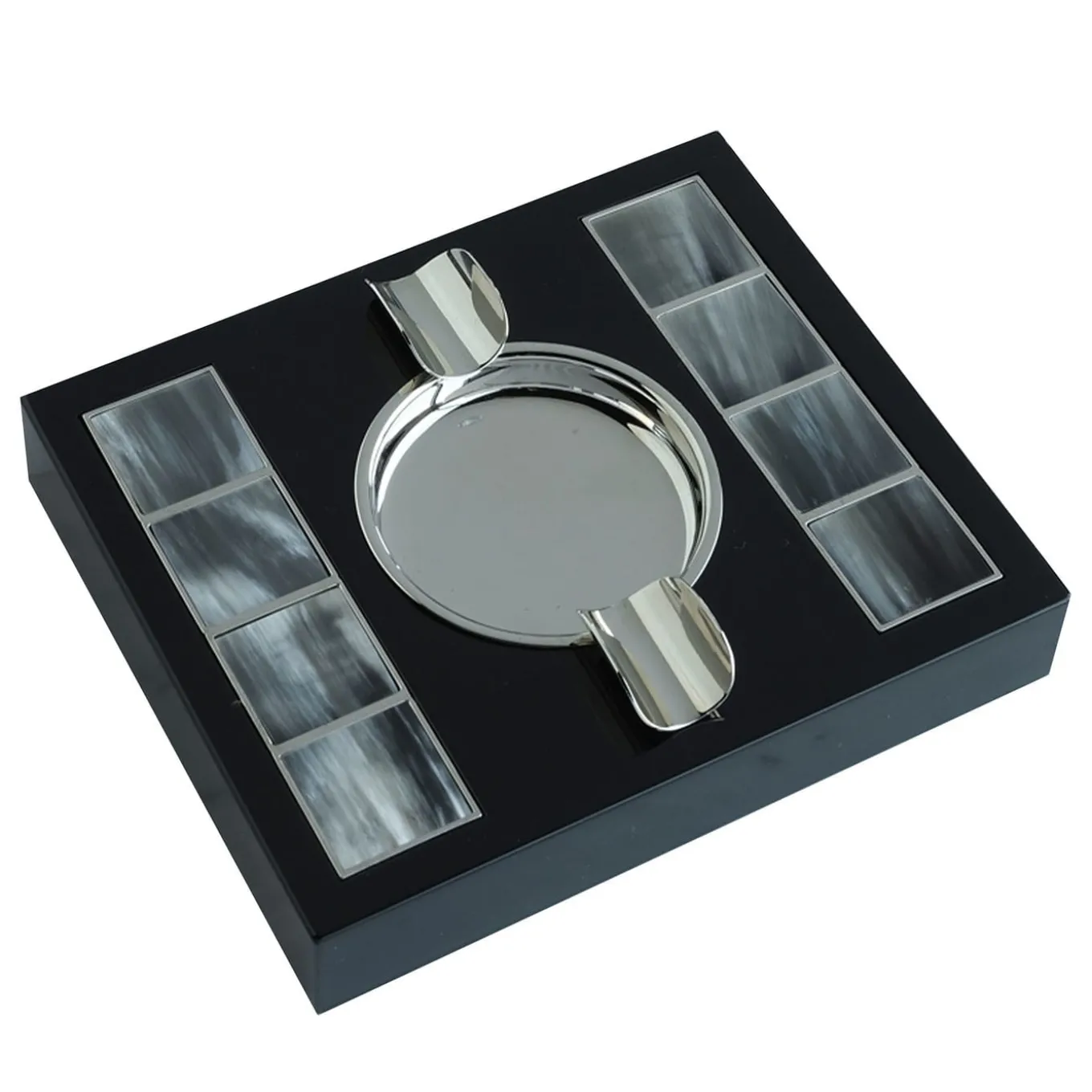Horn Rectangular Black Brass Accents Ashtray