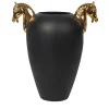 Horse Large Black & Glossy Gold Vase