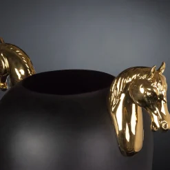Horse Large Black & Glossy Gold Vase