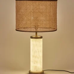 Hortensia Natural Straw Marble Cylinder Table Lamp