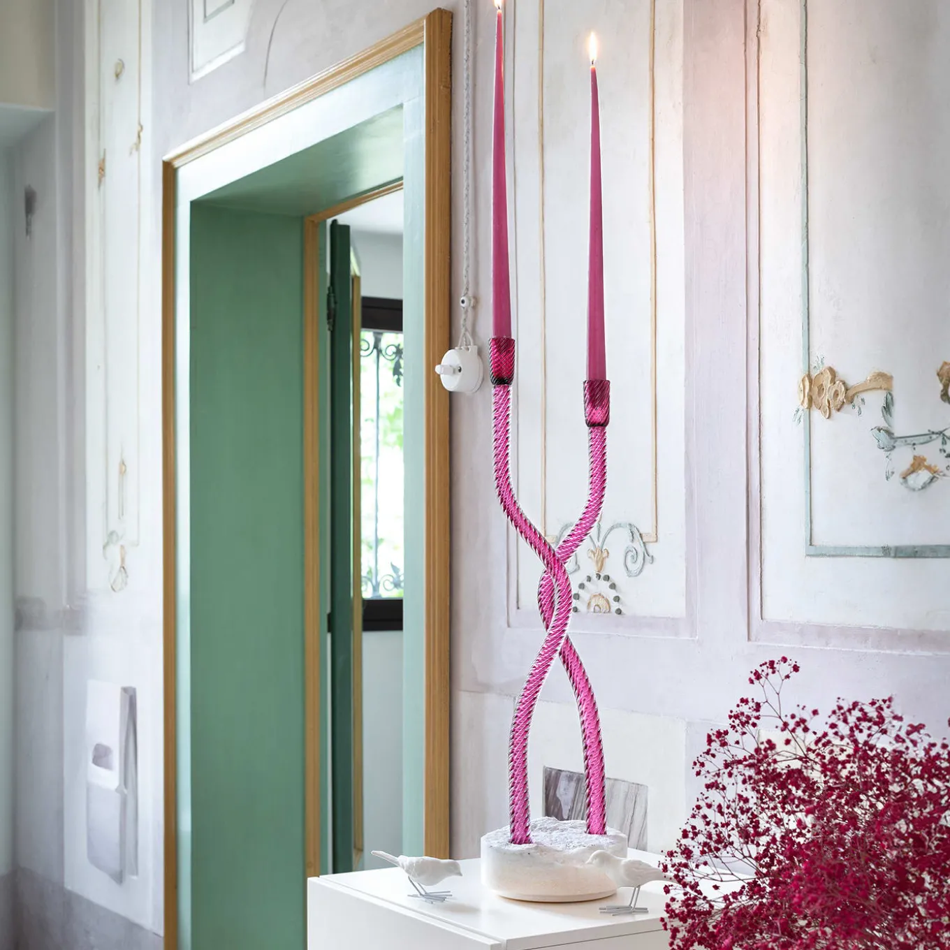 Hug of Artisans Ruby Glass Candlestick holder