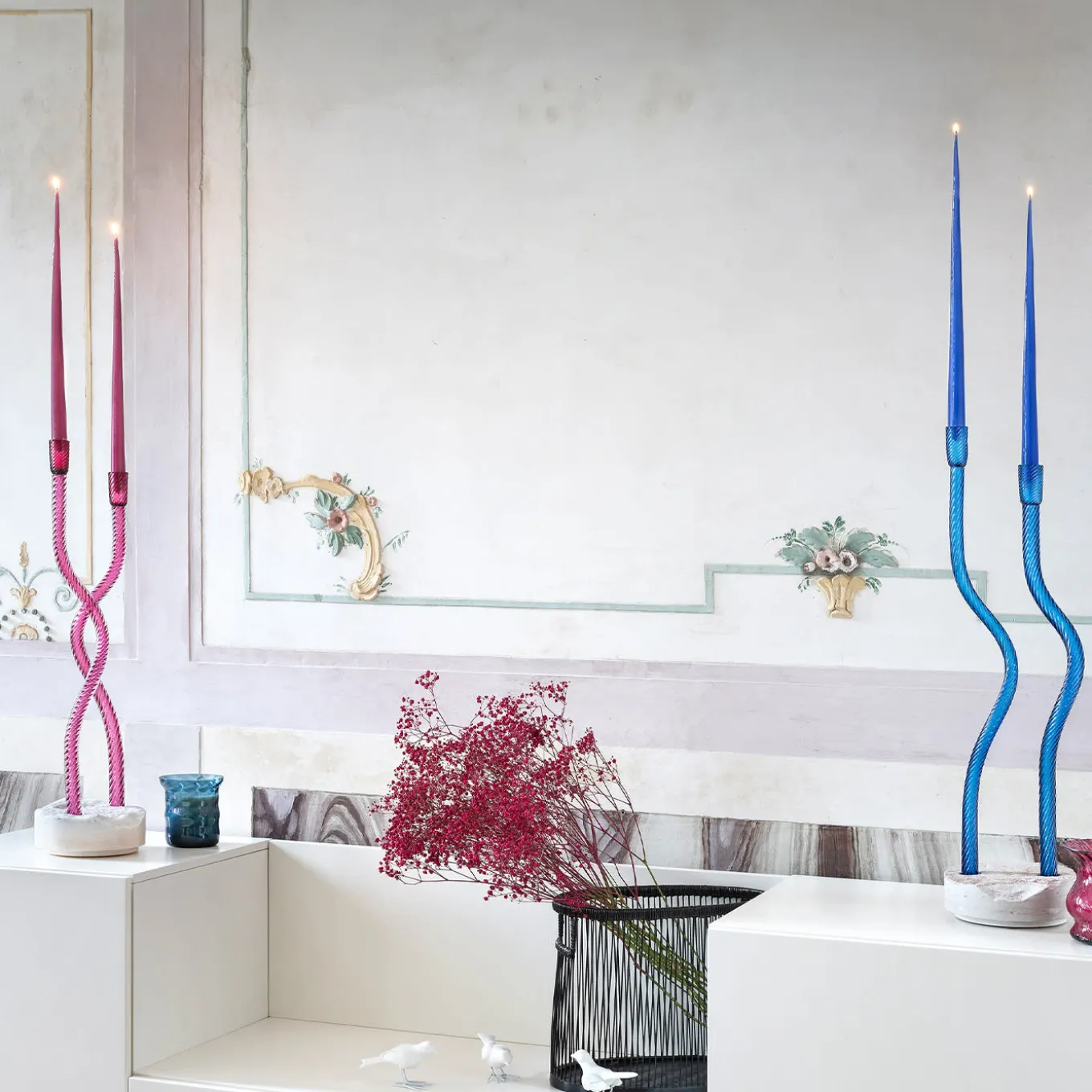 Hug of Artisans Ruby Glass Candlestick holder