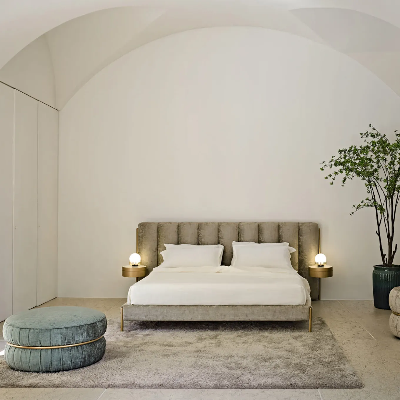 Ibisco Channeled Sage-Green Fabric Double Bed