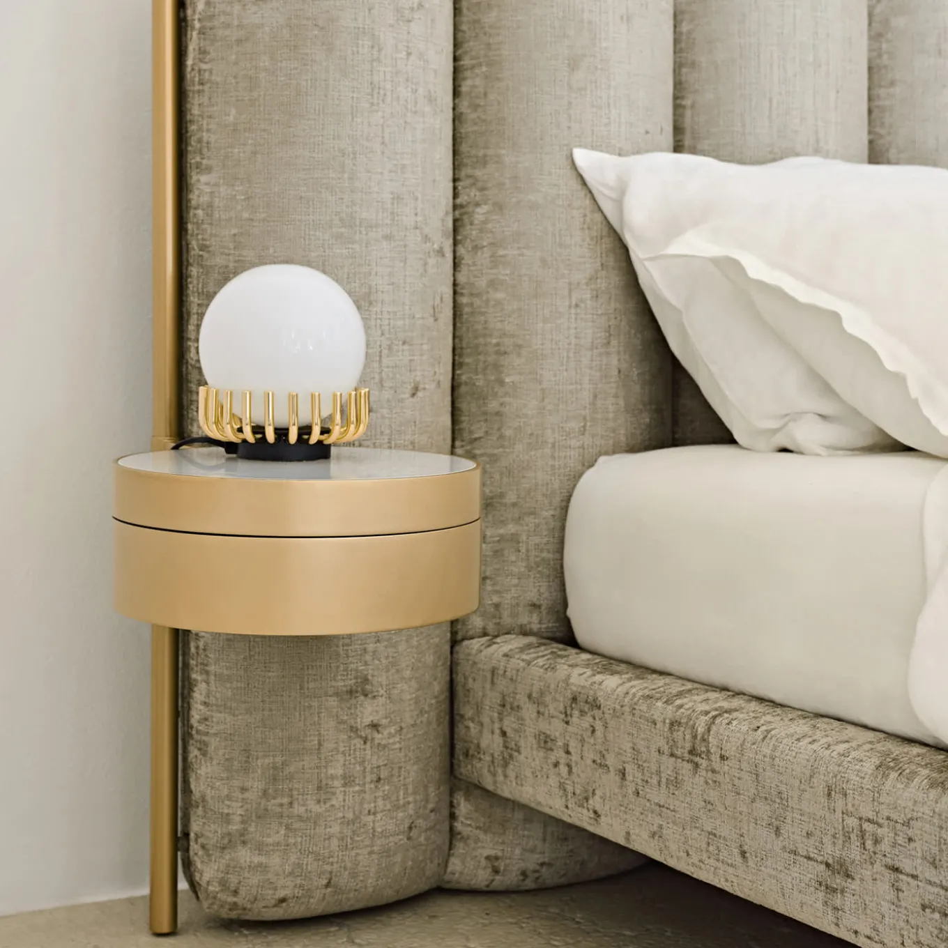 Ibisco Channeled Sage-Green Fabric Double Bed