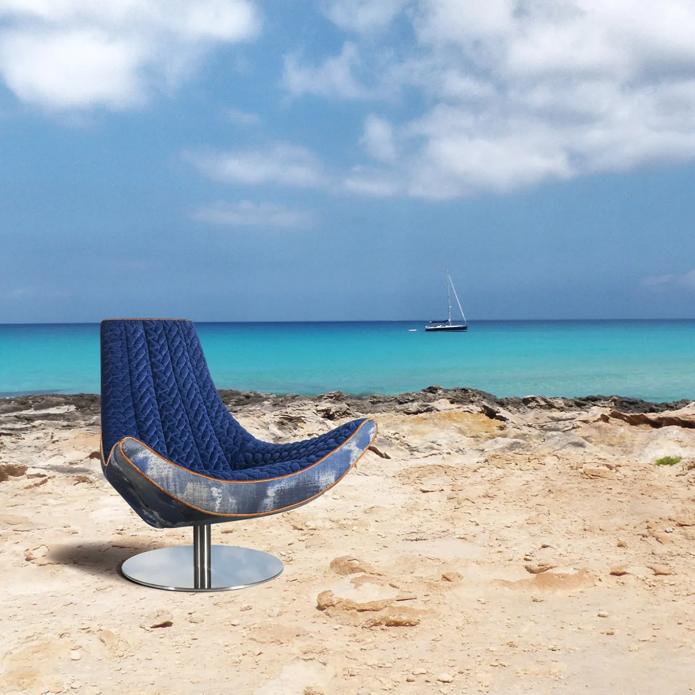Ibiza Swivel Blue Armchair
